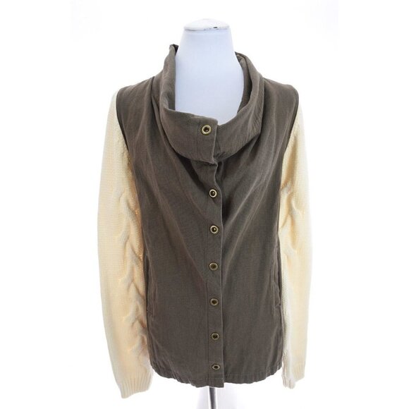 Ellison Utility Sweater Jacket Cable Knit Green Brown Funnel Neck Womens Sz S - Picture 1 of 9